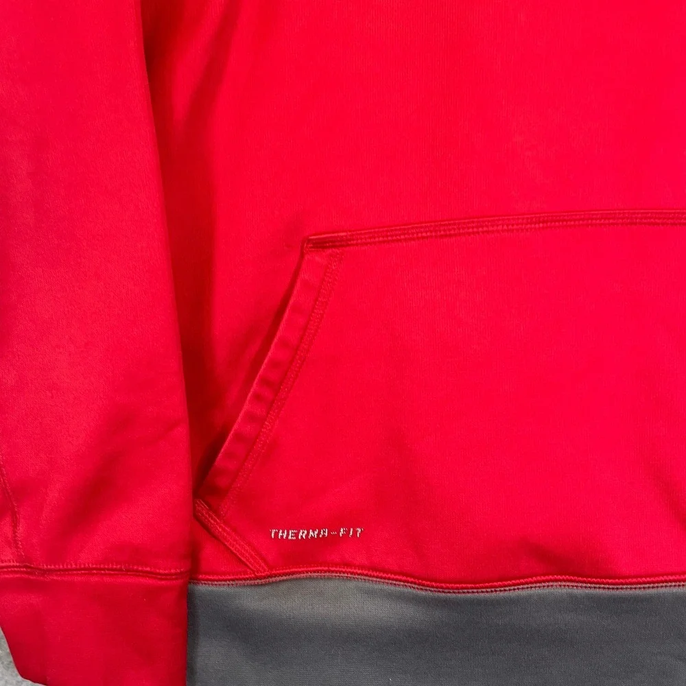 Nike Therma Fit Hoodie Men's XL Red Gray Pullover Center Swoosh Sweatshirt